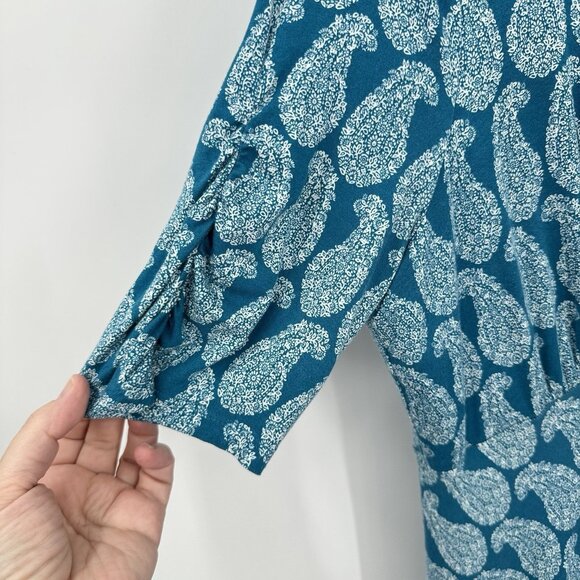 BODEN REBECCA dress midi jersey tea paisley stretch knit v neck blue teal 12R - Picture 9 of 10